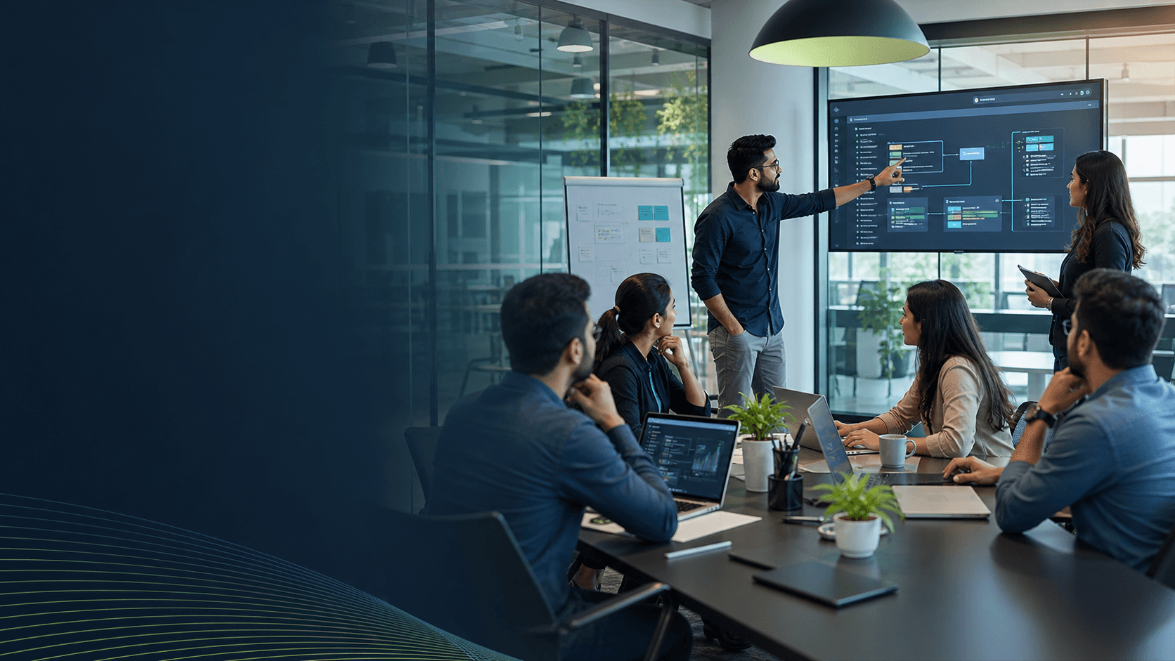 Software professionals reviewing dashboards and implementation details together